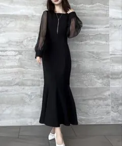 JUNOAH シアーボリュームスリーブマーメイドワンピースのサムネイル