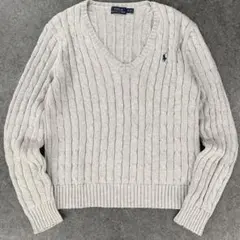 ポロラルフローレン カシミヤ混 ケーブルニット Ｖネック グレー M