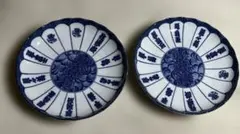 ☆有田焼 染付福寿菊花文輪花小皿 2枚セット 陶磁器 佐渡ケ嶽部屋 未使用品