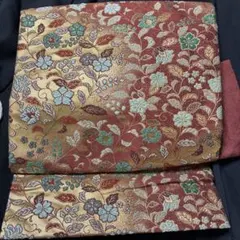 名古屋帯 赤と金の花柄、文化帯