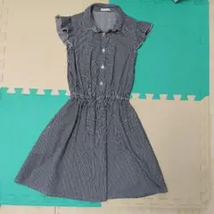 《美品》GU フリル袖 ノースリーブ シャツワンピース 130cm