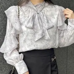 INGNI 袖フリル花柄シアーブラウス