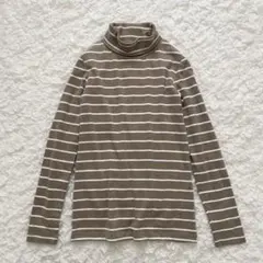 無印 MUJI ボーダー ハイネック カットソー ロンT