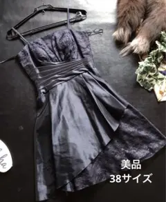 ♡she`s♡日本製♡花柄レース配色とろみ♡胸パッド付き後ろ編み上げミニドレス