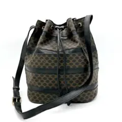 極美品 CELINE マカダム柄 巾着型 ショルダーバッグ CELINE マカダムモノグラム巾着ショルダー(ヴィンテージバッグ