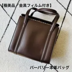 【極美品】バーバリー レザーハンドバッグ ノバチェック 金具フィルム付 本革 茶