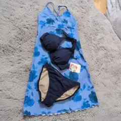 新品　3点セット　花柄水着 9M ネイビー ブルーのサムネイル