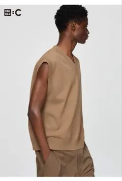 【女性にもおすすめ】ベージュ Vネック ニットベスト L