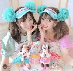 【あいにゃん着用モデル】ディズニーランド　ミニー　ポンポン サンバイザー
