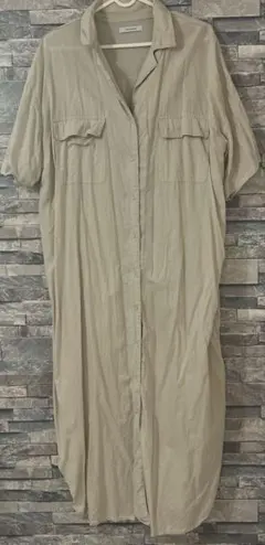 ジーナシス ベージュ シャツワンピース ロング丈 半袖