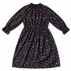 新品 5L 大きいサイズ 花柄 ロングワンピース ネイビー 裏地 ベルトループ付