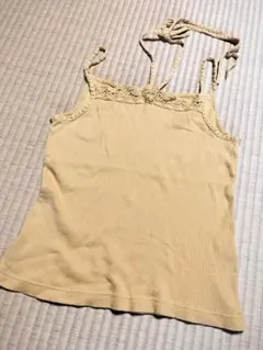 リブキャミソール　ホルターネック　トップス　レディース　からし色　黄色　綿　M