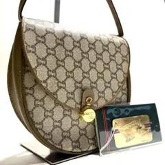 美品 オールドグッチ PVC ショルダーバッグ GG柄 斜め掛け ブラウン 金具