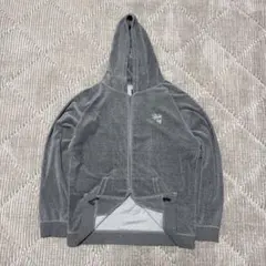 00s Old Stussy ジップパーカー ベロア L グレー ダブルジップ