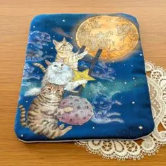 ふわふわガーゼハンカチ⭐️おとぎの国の猫と仲間たち☆月明かりの猫☆fuwara ふわふわガーゼハンカチ⭐️おとぎの国の猫と仲間たち☆月明かりの猫