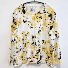 チャータークラブ 花柄 カーディガン ゆったりめ L 丸首 長袖 ボレロ 上品