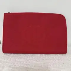 新品未使用　DIOR 赤 ポーチ　レッド　フラットポーチ　ロゴ　シルバー