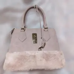 サマンサタバサ ピンク スエード ファー ハンドバッグ
