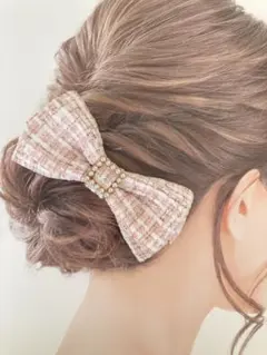 ピンクツイードリボンバレッタ