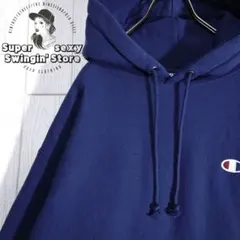 人気 チャンピオン リバースウィーブ スウェットパーカー 2XL ブルー 古着