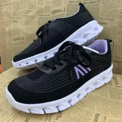 新品★レディース★23.0cm★厚底 特殊ミッドソールスニーカー 黒 3381