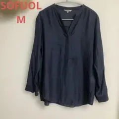 【美品‼️】SOFUOLシフォン風ブラウス　　濃紺　M 日本製のサムネイル