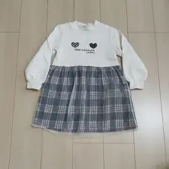 裏起毛　ワンピース　トレーナー　120　チュール　チェック 女の子　うさぎ
