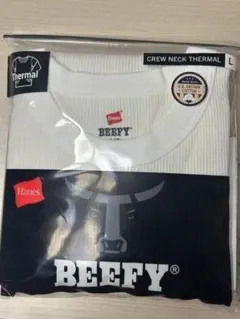 hi0468 Hanes BEEFY ロングT サーマル 丸首 ホワイト L
