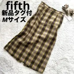 【fifth 】M新品タグ有チェック台形スカートツィードシルエット綺麗マスタード