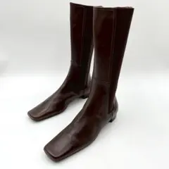 C・DOUX サイドゴアロングブーツ スクエアトゥ 本革 37 茶 Y1216