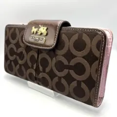 COACH 長財布 シグネチャー ホース&キャリッジ ピンク 内側レザーブラウン