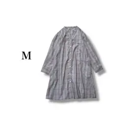チェック柄シャツチュニック 【M】 ワンピース スキッパー 羽織り