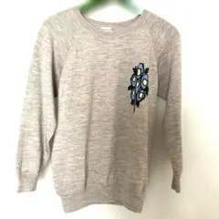 訳あり ebonyivory 花柄刺繍 長袖セーター S ベージュウール100%