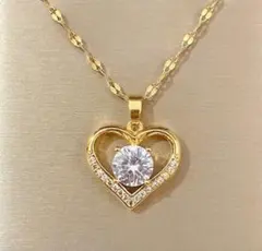 大きいハート ネックレス サージカルステンレス ゴールド 【爆売れ】czダイヤ