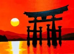 ★厳島神社鳥居・肉筆油彩画・F6キャンバス