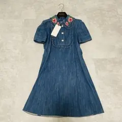 新品未使用タグ付 GUCCI グッチ 花 刺繍 デニム ワンピース ボタン S 