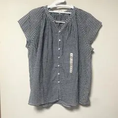 無印良品　強撚ボイル　フレンチスリーブブラウス　黒チェックMサイズ2025ss