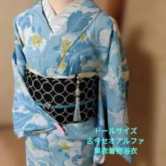 古今トールサイズ　セオアルファ　浴衣　芸能人　水色　ポリエステル着物　洗える着物のサムネイル