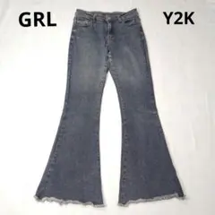 GRL グレイル ブーツカットデニム すそフリンジ加工 Y2Kデザイン Mサイズ