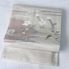 D2◇着物くつろぎ 夏物 流水に花 銀糸 白 菊 六通 正絹 薄物 絽 紗 