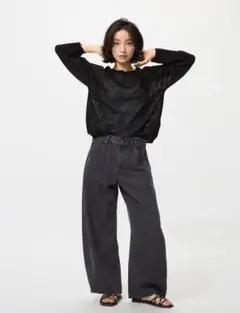 【UNIQLO 】バギーカーブジーンズ ダークグレー 22インチ 丈補正あり
