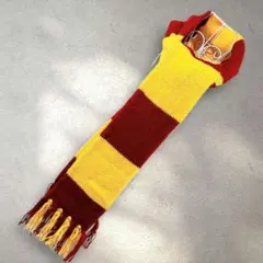 [ハンドメイド] 赤と黄色のストライプ ニットマフラー フリンジ付き