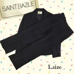 【SAINT BAZILE】リクルートブラックストライプパンツスーツ女L寸t80