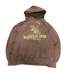 パーカー　フーディー　プリント　ブラウン　M 古着used 7AS15