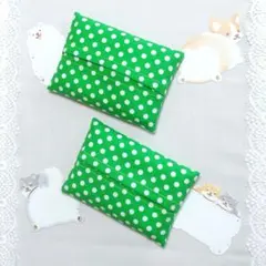 ポケットティッシュケース　水玉柄　ドット柄　グリーン系　緑色　ハンドメイド