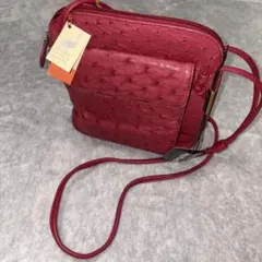 Ostrich　ダチョウ革 赤 ショルダーバッグ　ポシェット　赤