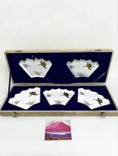 【未使用】深川製磁 扇型小皿 5枚セット 鶴 金彩 和食器 箱付のサムネイル