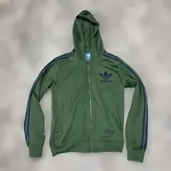 古着11年製adidas緑色パーカートラックジャケットFIREBIRD