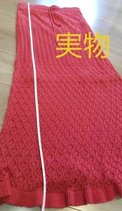 ジーユー　GU　透かし編みニットスカート　赤