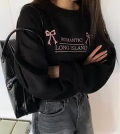 トレーナー スウェット 韓国 黒 ロゴ かわいいのサムネイル